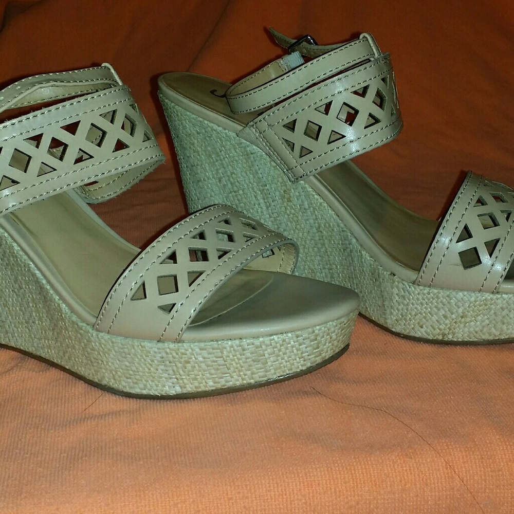 A very cute Tope colored wedged sandal